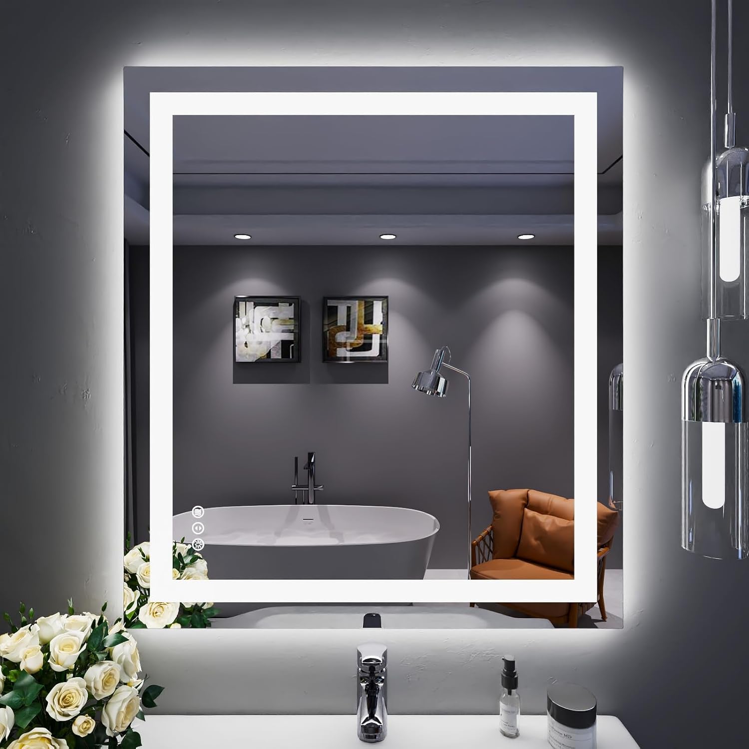 LED Mirror for Bathroom Vanity, Backlit + Front lit, LED Bathroom Mirror with Lights, Anti-Fog Backlit Mirrror with Tempered Glass, Waterproof, Memory Function, Shatterproof, UL Listed