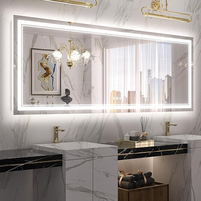 LED Bathroom Vanity Mirror with Lights Frontlit and Backlit Vanity Mirror Anti-Fog Wall Mounted Lighted Bathroom Mirror Dimmable Makeup Mirror with Memory Function(Horizontal&amp;Vertical)