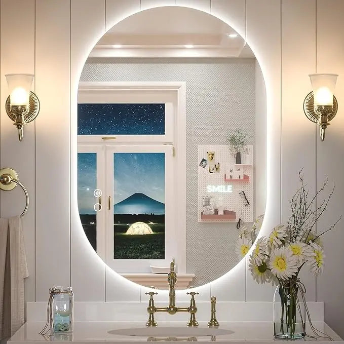 Oval LED Bathroom Vanity Stylish Mirror – Lighted Vanity Mirror with Anti-Fog and Dimmable Lighting, Wall Mounted Long Makeup Mirror, Can Be Installed Horizontally or Vertically for Modern Decor
