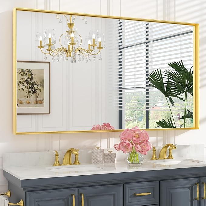 Framed Bathroom Vanity Mirror for Over Sink – Rectangular Metal Frame Vanity Mirror for Wall, Modern Farmhouse Style, Mount Horizontally or Vertically for Bathroom Decor