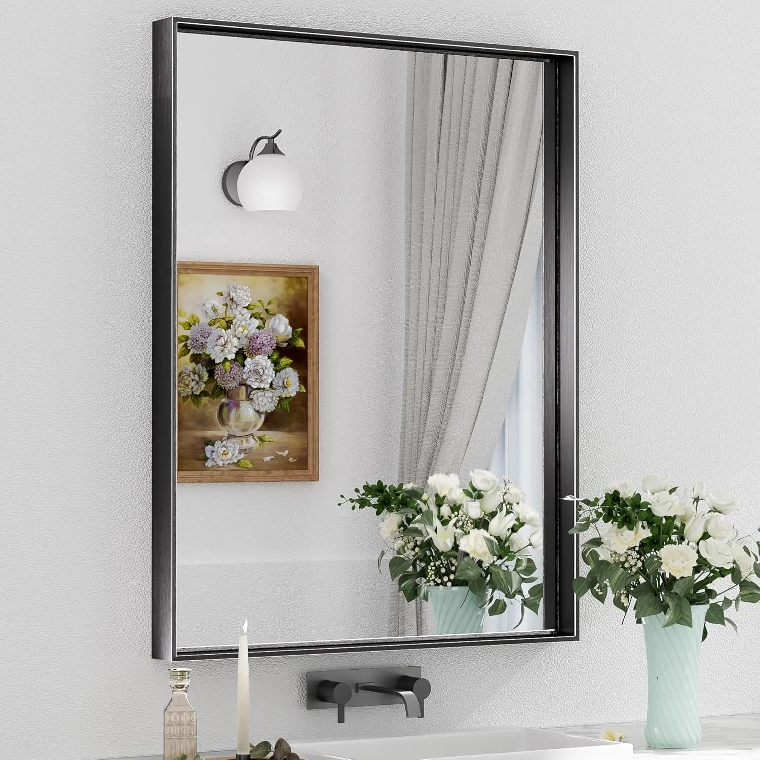 Framed Bathroom Vanity Mirror for Over Sink – Rectangular Metal Frame Vanity Mirror for Wall, Modern Farmhouse Style, Mount Horizontally or Vertically for Bathroom Decor