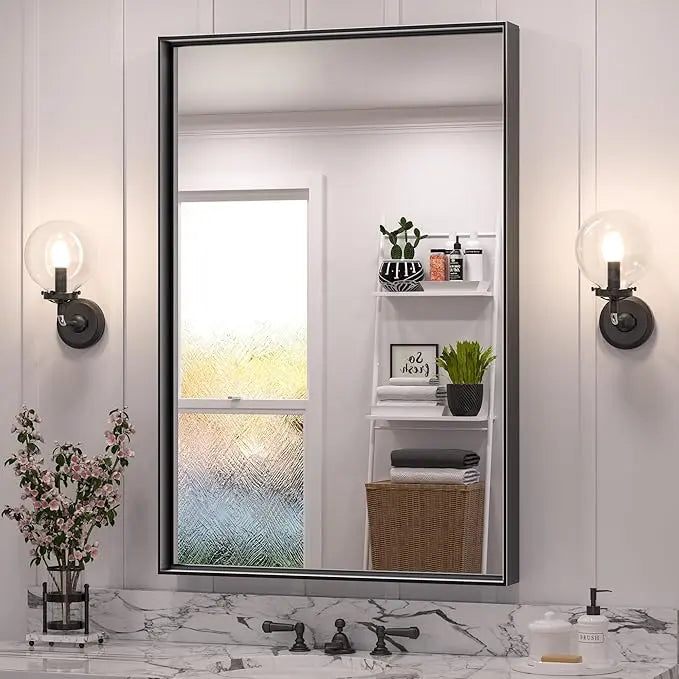 Framed Bathroom Vanity Mirror for Over Sink – Rectangular Metal Frame Vanity Mirror for Wall, Modern Farmhouse Style, Mount Horizontally or Vertically for Bathroom Decor