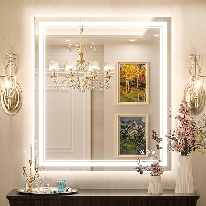 LED Bathroom Vanity Mirror with Lights Frontlit and Backlit Vanity Mirror Anti-Fog Wall Mounted Lighted Bathroom Mirror Dimmable Makeup Mirror with Memory Function(Horizontal&amp;Vertical)