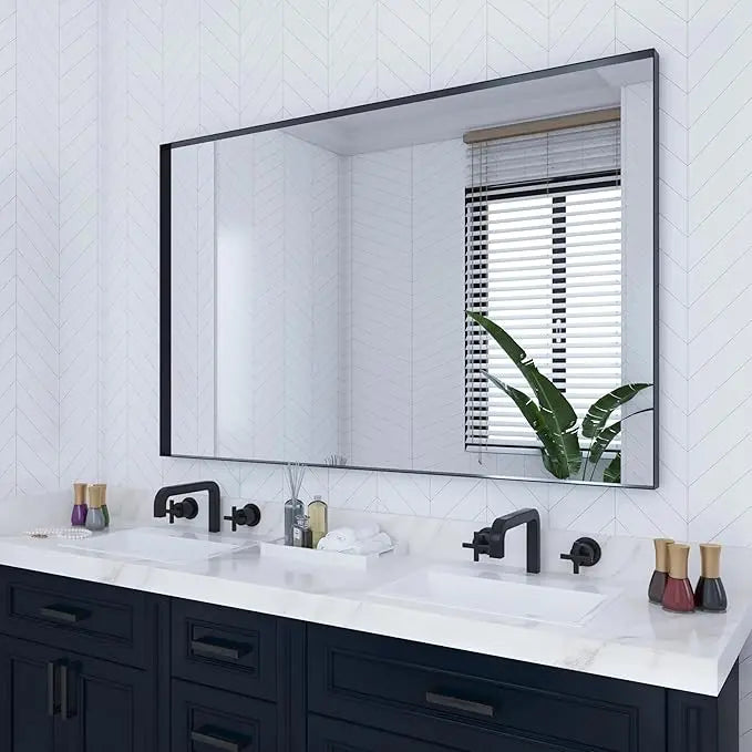 Framed Bathroom Vanity Mirror for Over Sink – Rectangular Metal Frame Vanity Mirror for Wall, Modern Farmhouse Style, Mount Horizontally or Vertically for Bathroom Decor