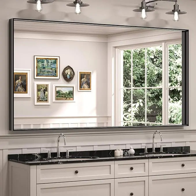 Framed Bathroom Vanity Mirror for Over Sink – Rectangular Metal Frame Vanity Mirror for Wall, Modern Farmhouse Style, Mount Horizontally or Vertically for Bathroom Decor