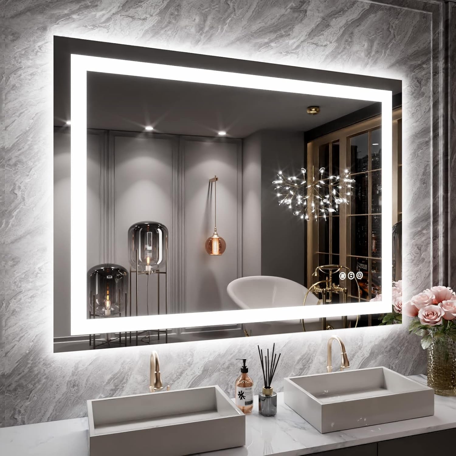 LED Mirror for Bathroom Vanity, Backlit + Front lit, LED Bathroom Mirror with Lights, Anti-Fog Backlit Mirrror with Tempered Glass, Waterproof, Memory Function, Shatterproof, UL Listed
