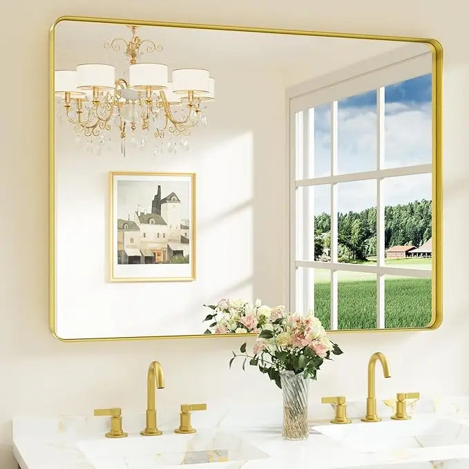 Bathroom Vanity Mirror – HD Tempered Glass Wall Mirror with Aluminum Frame, Horizontal or Vertical Mount, Modern Over Sink Mirror for Bathroom, Entryway, or Bedroom