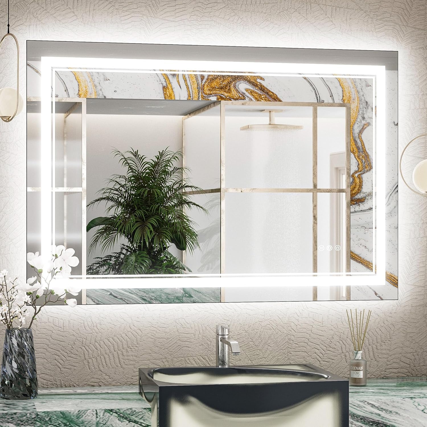 LED Bathroom Vanity Mirror with Lights Frontlit and Backlit Vanity Mirror Anti-Fog Wall Mounted Lighted Bathroom Mirror Dimmable Makeup Mirror with Memory Function(Horizontal&amp;Vertical)