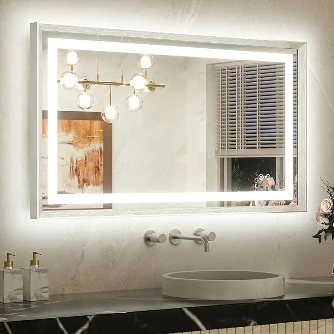 Bathroom Vanity LED Mirror  Frame Frontlit & Backlit Vanity Mirror Anti-Fog Stepless Dimmable 3 Colors White/Warm/Natural Mirror with Lights Wall-Mounted
