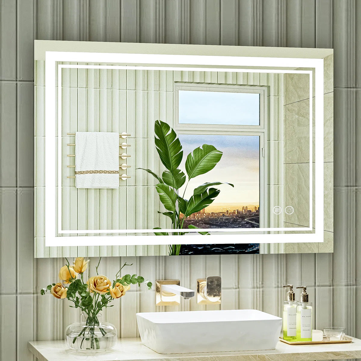 Rectangular Frameless LED Bathroom Vanity Mirror – Wall Mounted, Anti-Fog, Dimmable Bright Light with 3 Color Modes, Modern Lighted Mirror for Stylish and Functional Bathroom Decor