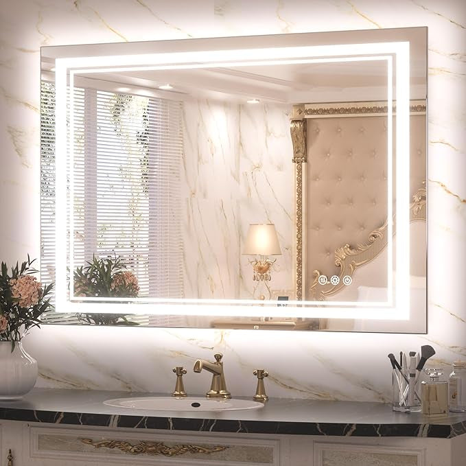 LED Bathroom Vanity Mirror with Lights Frontlit and Backlit Vanity Mirror Anti-Fog Wall Mounted Lighted Bathroom Mirror Dimmable Makeup Mirror with Memory Function(Horizontal&amp;Vertical)