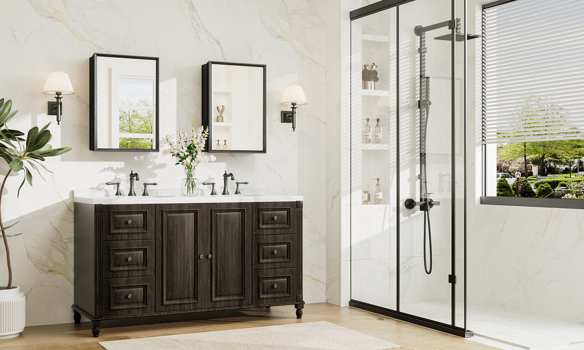 Medicine Cabinet with Mirror – Assembly Required, Lightweight, Aluminum Alloy Framed,Beveled Frame, Stepless Adjustable Shelves, Tempered Glass, Modern Design for Vanity, Organized and Space-Saving Solution