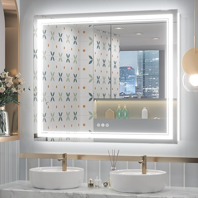 LED Bathroom Vanity Mirror with Lights Frontlit and Backlit Vanity Mirror Anti-Fog Wall Mounted Lighted Bathroom Mirror Dimmable Makeup Mirror with Memory Function(Horizontal&amp;Vertical)