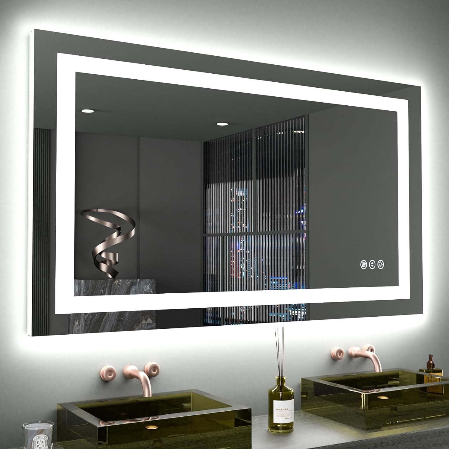 LED Mirror for Bathroom Vanity, Backlit + Front lit, LED Bathroom Mirror with Lights, Anti-Fog Backlit Mirrror with Tempered Glass, Waterproof, Memory Function, Shatterproof, UL Listed