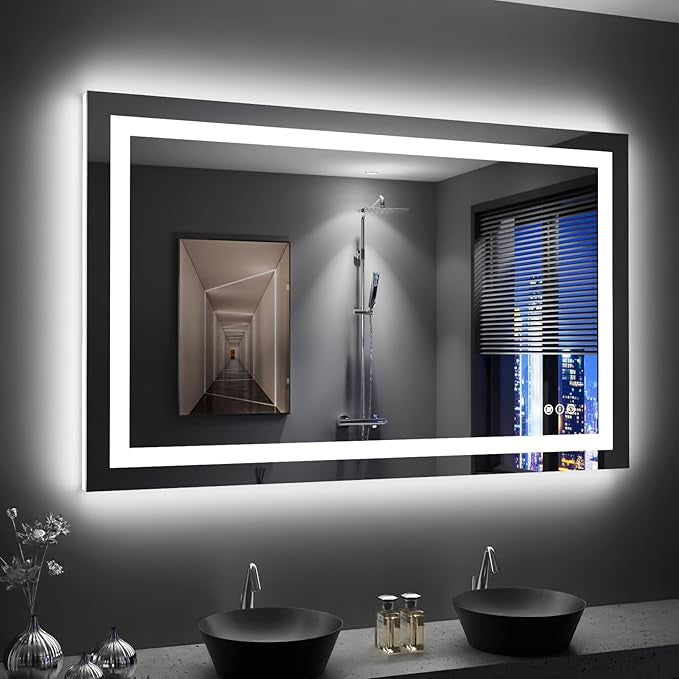 LED Mirror for Bathroom Vanity, Backlit + Front lit, LED Bathroom Mirror with Lights, Anti-Fog Backlit Mirrror with Tempered Glass, Waterproof, Memory Function, Shatterproof, UL Listed