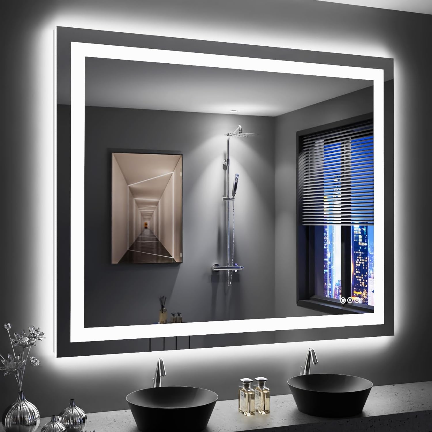 LED Mirror for Bathroom Vanity, Backlit + Front lit, LED Bathroom Mirror with Lights, Anti-Fog Backlit Mirrror with Tempered Glass, Waterproof, Memory Function, Shatterproof, UL Listed