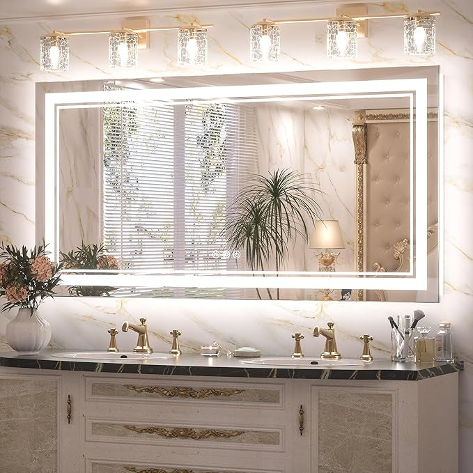 LED Bathroom Vanity Mirror with Lights Frontlit and Backlit Vanity Mirror Anti-Fog Wall Mounted Lighted Bathroom Mirror Dimmable Makeup Mirror with Memory Function(Horizontal&amp;Vertical)