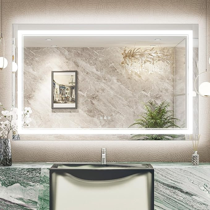 LED Bathroom Vanity Mirror with Lights Frontlit and Backlit Vanity Mirror Anti-Fog Wall Mounted Lighted Bathroom Mirror Dimmable Makeup Mirror with Memory Function(Horizontal&amp;Vertical)