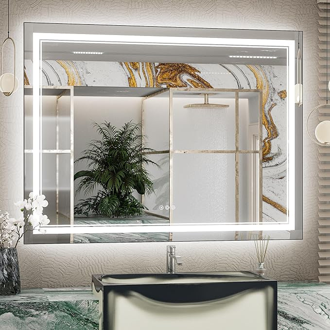 LED Bathroom Vanity Mirror with Lights Frontlit and Backlit Vanity Mirror Anti-Fog Wall Mounted Lighted Bathroom Mirror Dimmable Makeup Mirror with Memory Function(Horizontal&amp;Vertical)