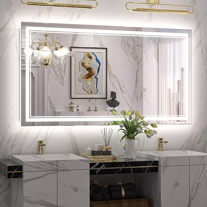 LED Bathroom Vanity Mirror with Lights Frontlit and Backlit Vanity Mirror Anti-Fog Wall Mounted Lighted Bathroom Mirror Dimmable Makeup Mirror with Memory Function(Horizontal&amp;Vertical)