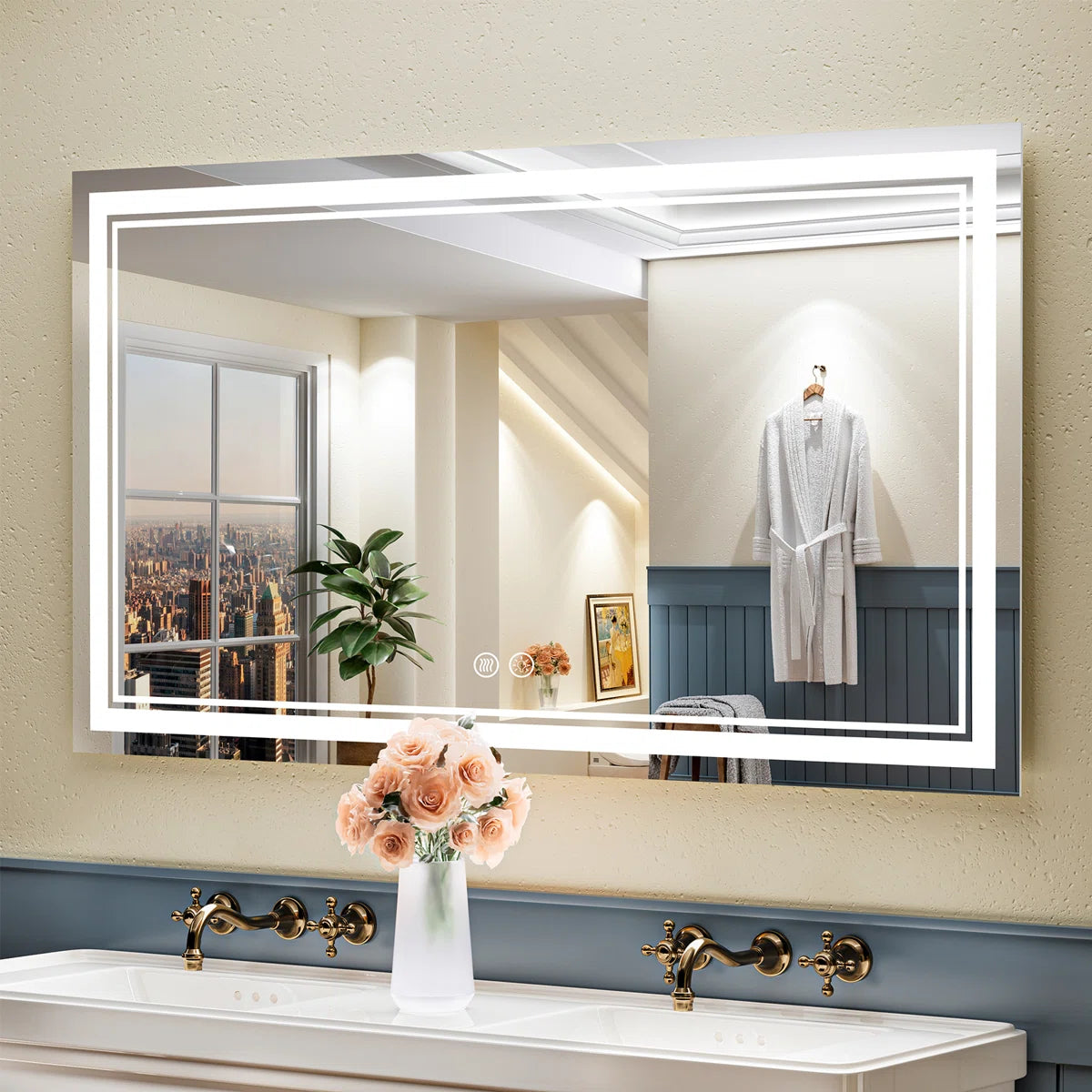 Rectangular Frameless LED Bathroom Vanity Mirror – Wall Mounted, Anti-Fog, Dimmable Bright Light with 3 Color Modes, Modern Lighted Mirror for Stylish and Functional Bathroom Decor