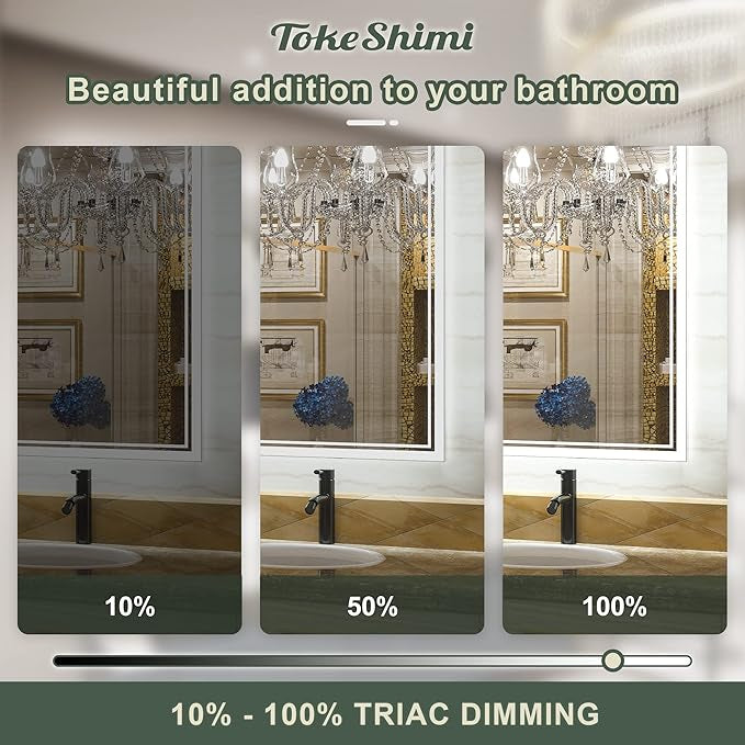 TokeShimi LED Bathroom Vanity Mirror with Lights, Wall Mounted Mirror Cabinet with Tri-Color Dimmable Lighting (3000K/4500K/6000K), Touch Sensor, Modern Storage Design
