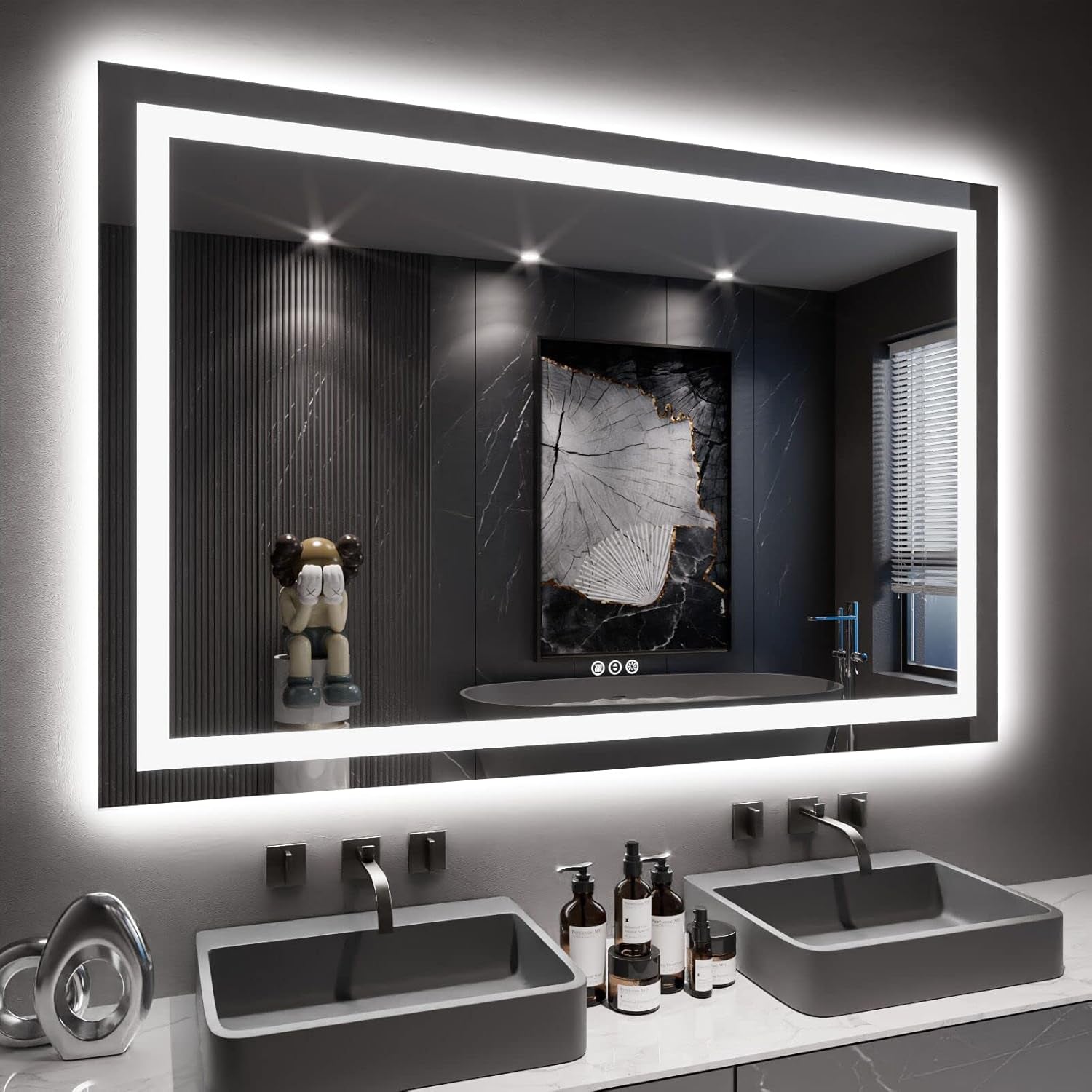 LED Mirror for Bathroom Vanity, Backlit + Front lit, LED Bathroom Mirror with Lights, Anti-Fog Backlit Mirrror with Tempered Glass, Waterproof, Memory Function, Shatterproof, UL Listed