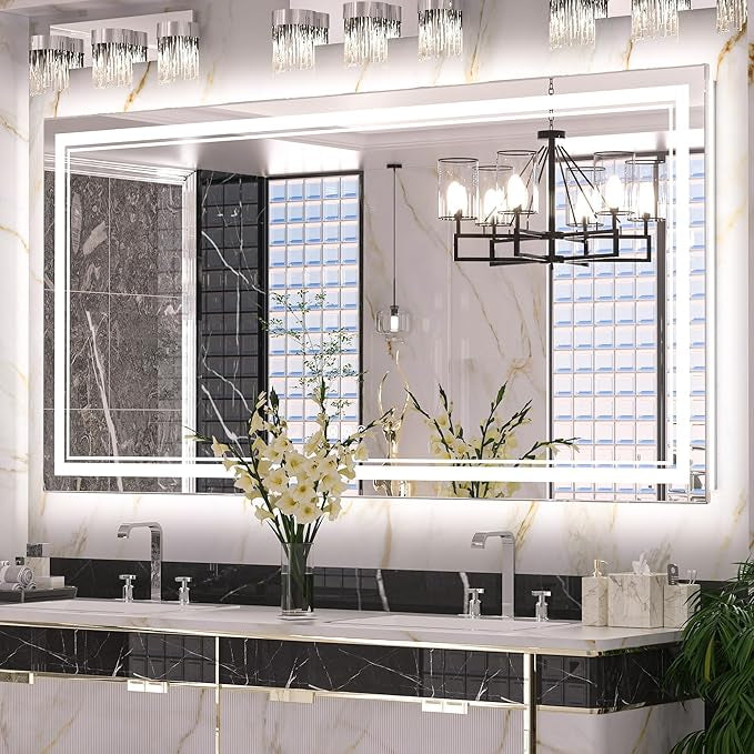 LED Bathroom Vanity Mirror with Lights Frontlit and Backlit Vanity Mirror Anti-Fog Wall Mounted Lighted Bathroom Mirror Dimmable Makeup Mirror with Memory Function(Horizontal&amp;Vertical)