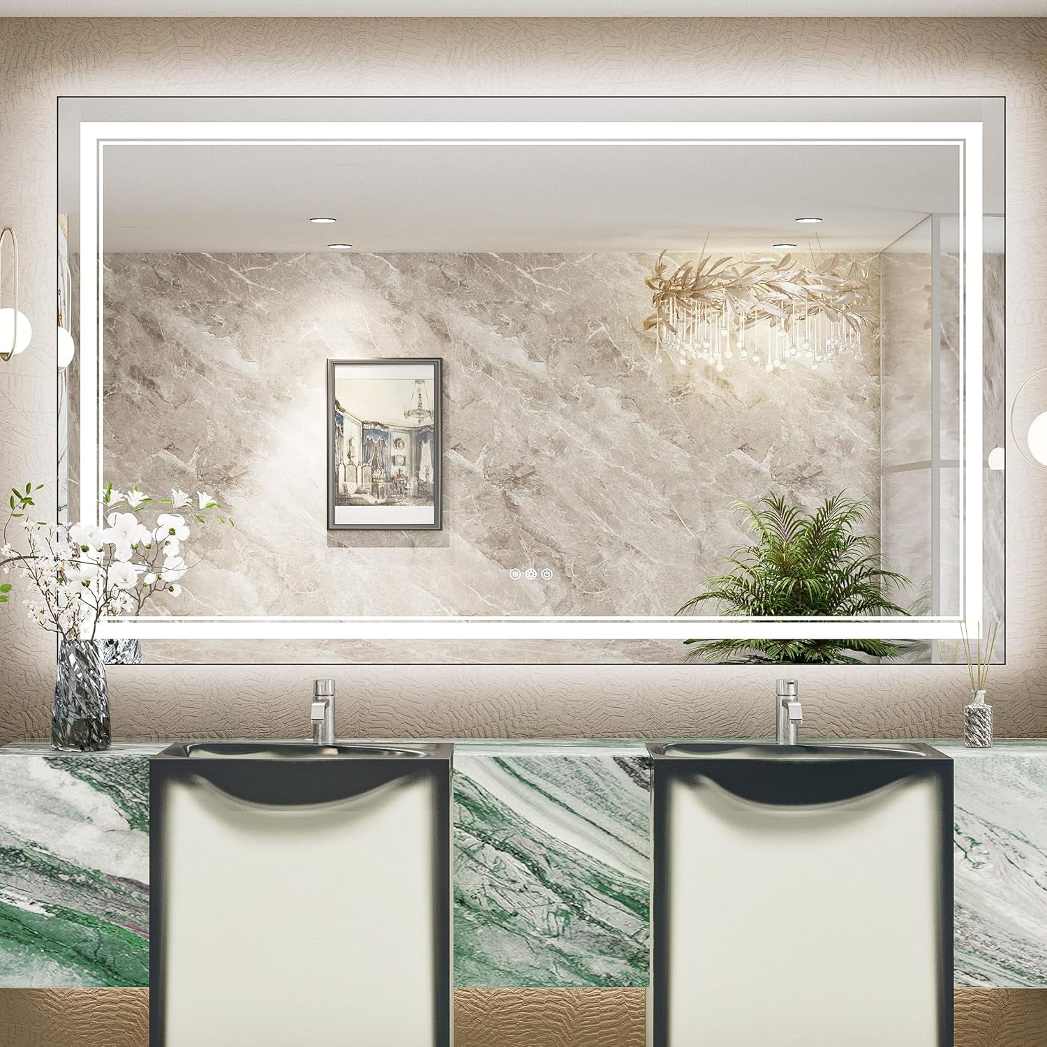 LED Bathroom Vanity Mirror with Lights Frontlit and Backlit Vanity Mirror Anti-Fog Wall Mounted Lighted Bathroom Mirror Dimmable Makeup Mirror with Memory Function(Horizontal&amp;Vertical)