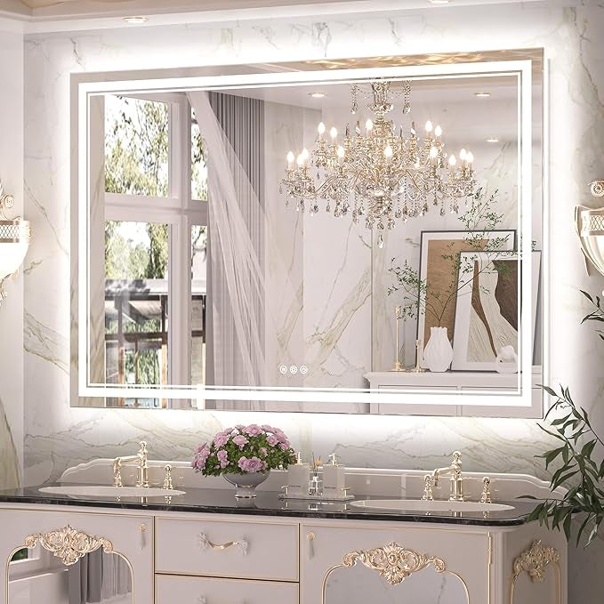 LED Bathroom Vanity Mirror with Lights Frontlit and Backlit Vanity Mirror Anti-Fog Wall Mounted Lighted Bathroom Mirror Dimmable Makeup Mirror with Memory Function(Horizontal&amp;Vertical)