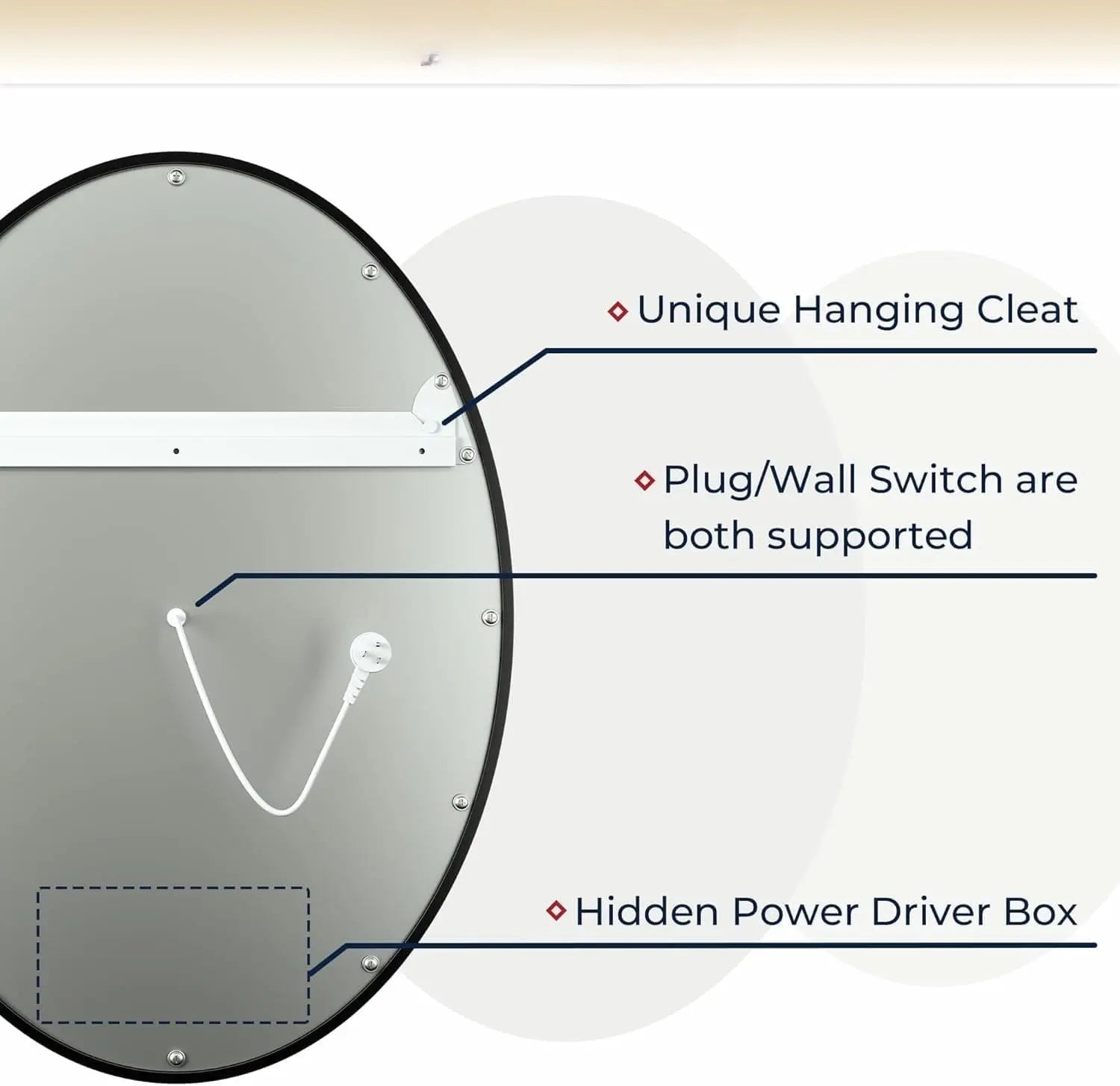 LED Oval Bathroom Mirror with Metal Frame – Frontlit Vanity Mirror for Wall with 3 Color Dimmable Lights, CRI 90+ Illumination, Modern Lighted Mirror for Stylish Bathroom Vanity Decor