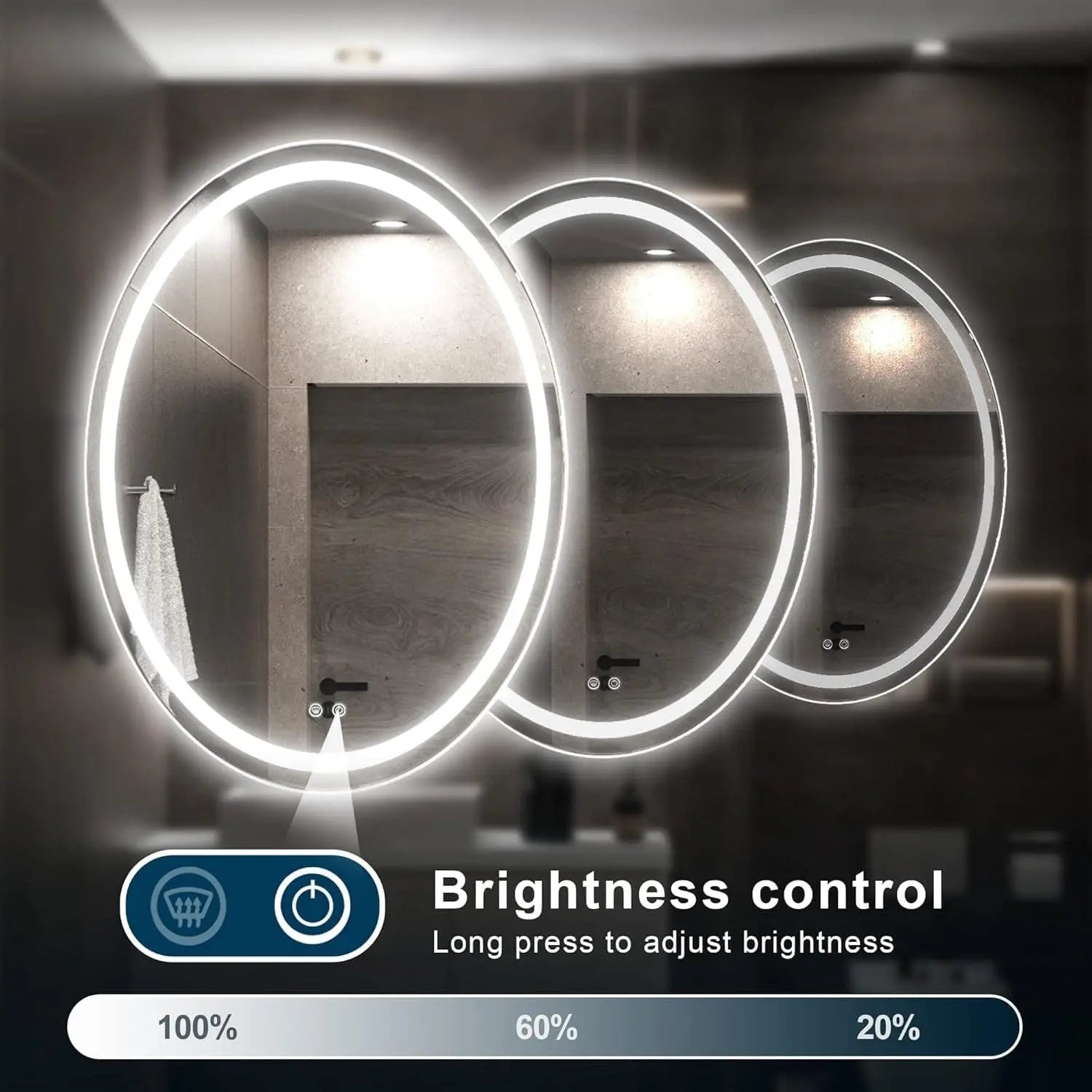 Oval LED Mirror for Bathroom Vanity, Frontlit Dimmable,Anti Fog,Vanity Mirror with Lights for Makeup Wall Mounted Lighted Modern Mirror