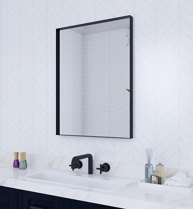 Framed Bathroom Vanity Mirror for Over Sink – Rectangular Metal Frame Vanity Mirror for Wall, Modern Farmhouse Style, Mount Horizontally or Vertically for Bathroom Decor