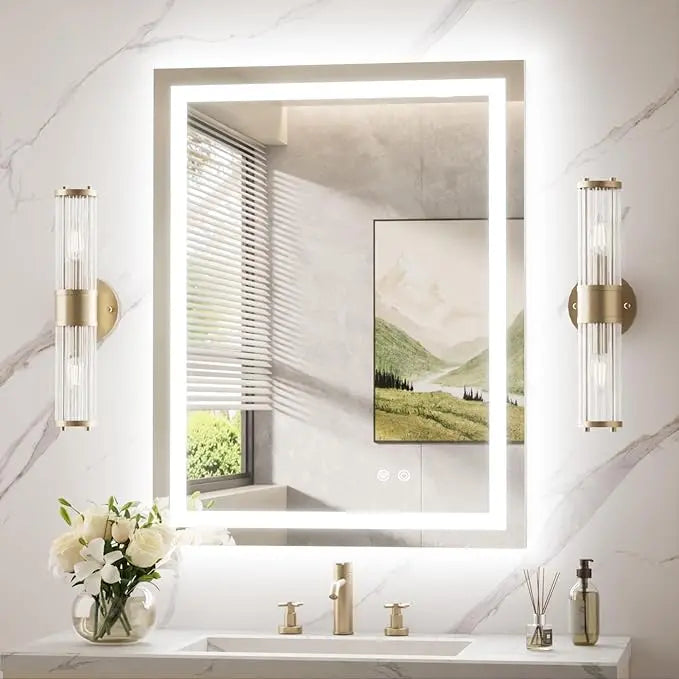 LED Mirror for Bathroom Vanity, Backlit + Front lit, LED Bathroom Mirror with Lights, Anti-Fog Backlit Mirrror with Tempered Glass, Waterproof, Memory Function, Shatterproof, UL Listed