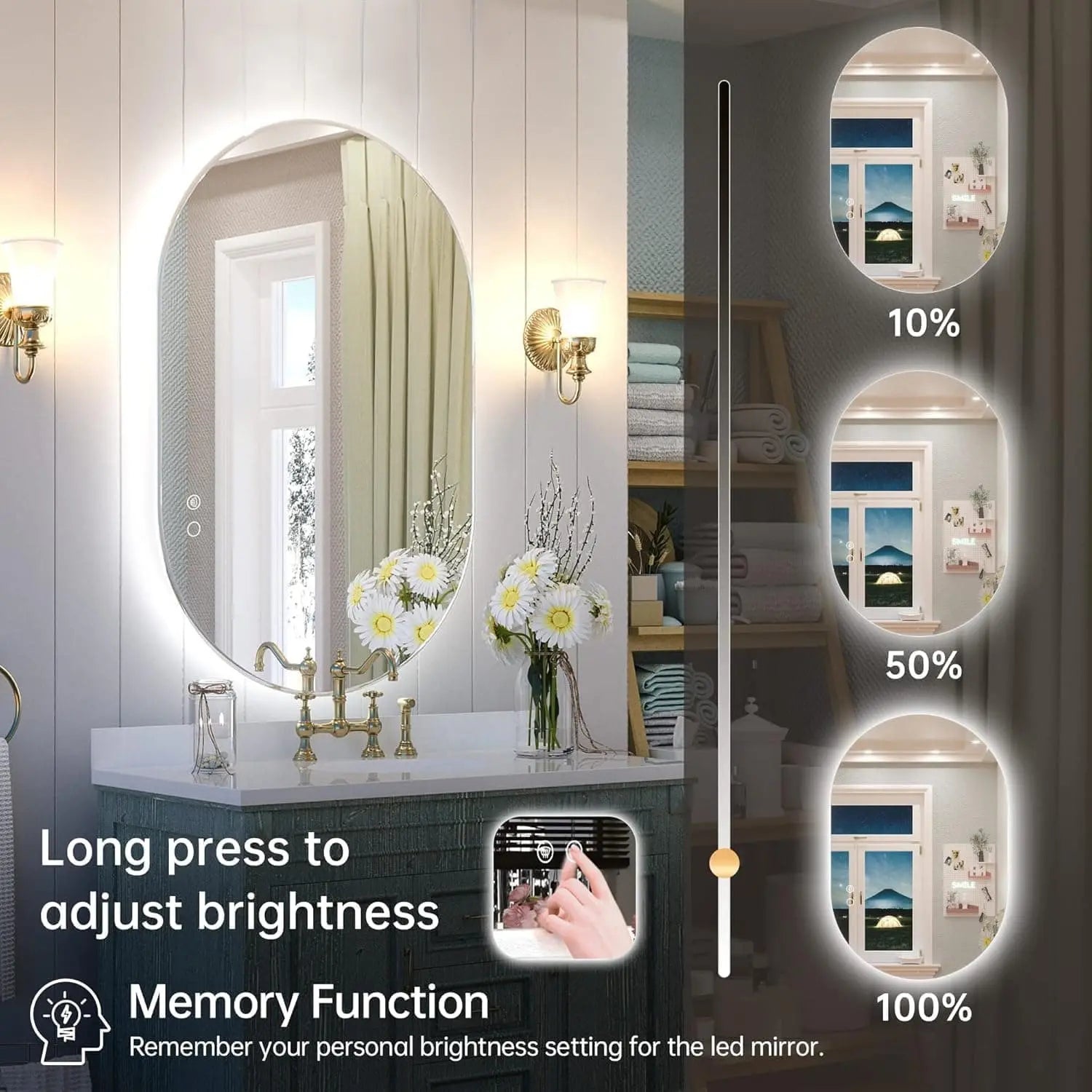 Oval LED Bathroom Vanity Stylish Mirror – Lighted Vanity Mirror with Anti-Fog and Dimmable Lighting, Wall Mounted Long Makeup Mirror, Can Be Installed Horizontally or Vertically for Modern Decor