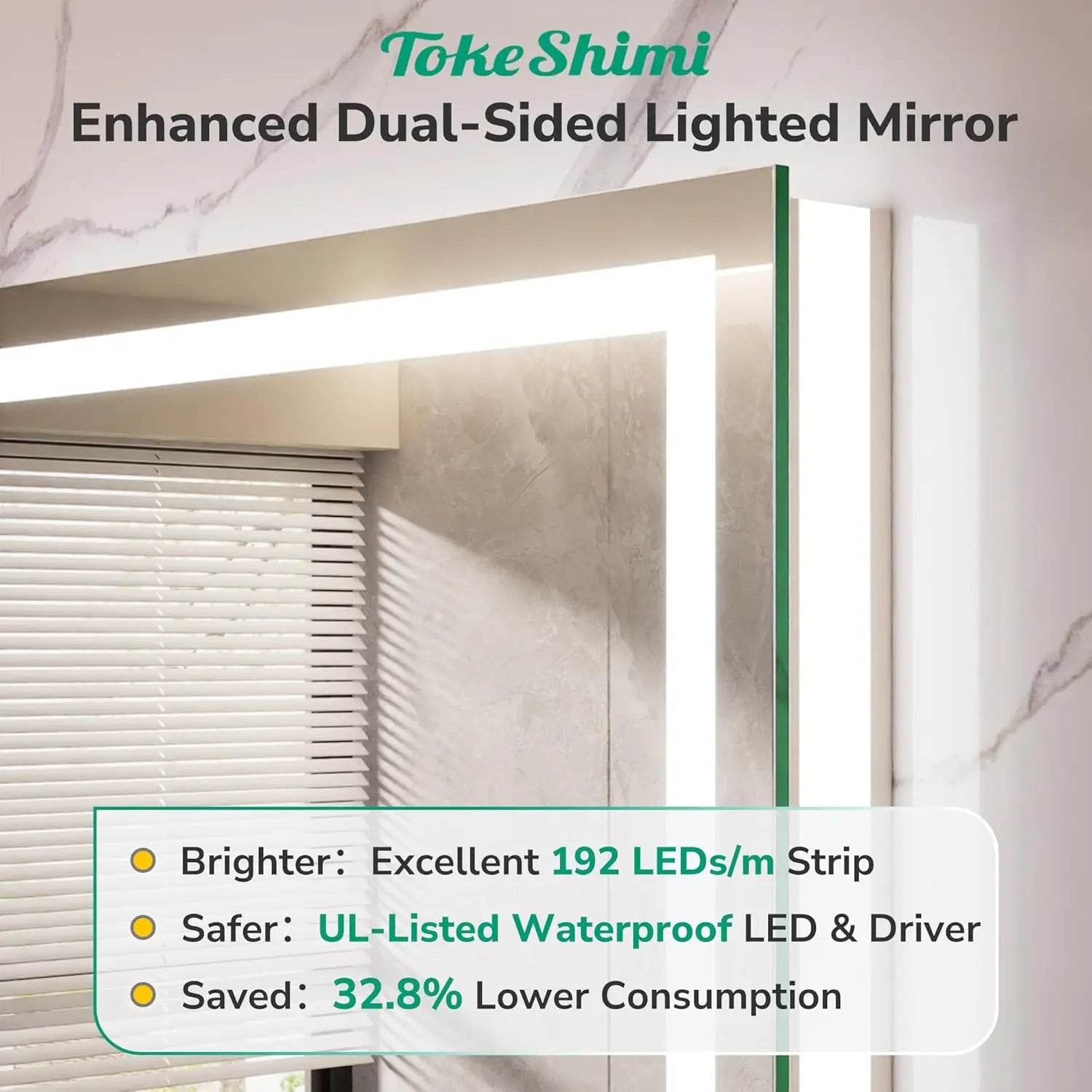 LED Mirror for Bathroom Vanity, Backlit + Front lit, LED Bathroom Mirror with Lights, Anti-Fog Backlit Mirrror with Tempered Glass, Waterproof, Memory Function, Shatterproof, UL Listed