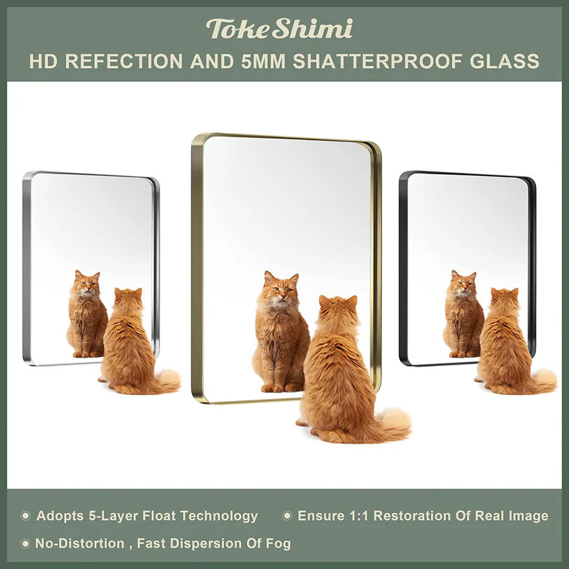 Bathroom Vanity Mirror with Brushed Gold Aluminum Frame – HD Tempered Glass Wall Mirror for Over Sink, Modern Design, Horizontal or Vertical Mount for Bathroom, Entryway, or Bedroom