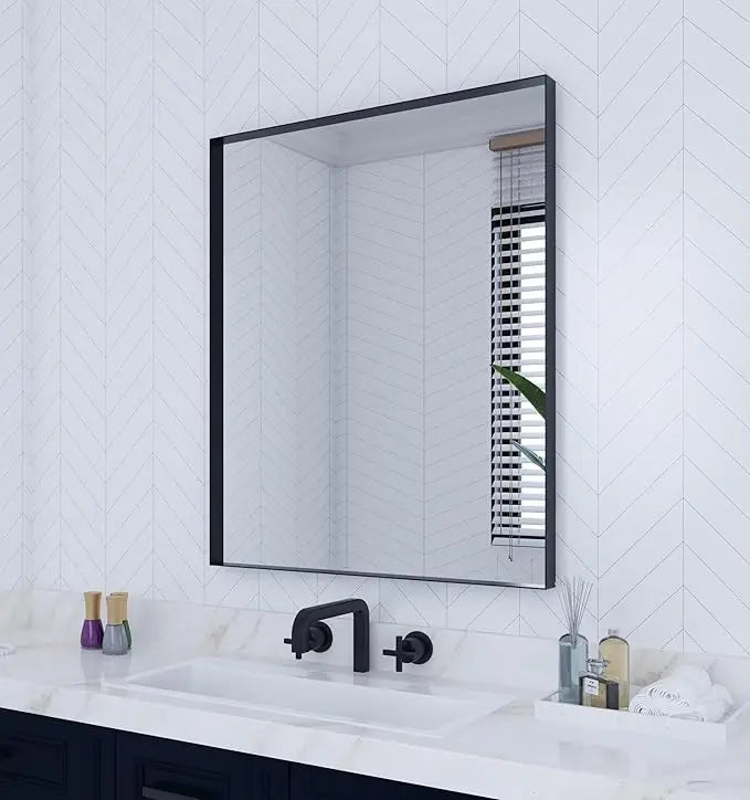 Framed Bathroom Vanity Mirror for Over Sink – Rectangular Metal Frame Vanity Mirror for Wall, Modern Farmhouse Style, Mount Horizontally or Vertically for Bathroom Decor