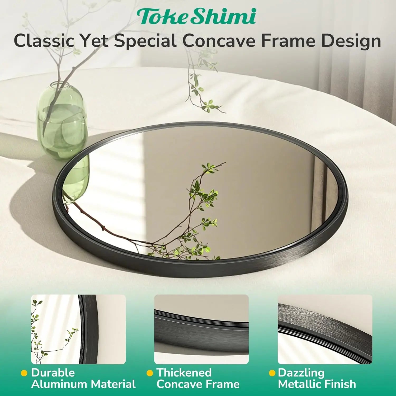 Round Bathroom Vanity Framed Mirror, Modern Circle Wall Mirror Farmhouse Aluminum, Shatterproof Round Bathroom Vanity Mirrored for Restroom, Bedroom, Entryway, Living Room