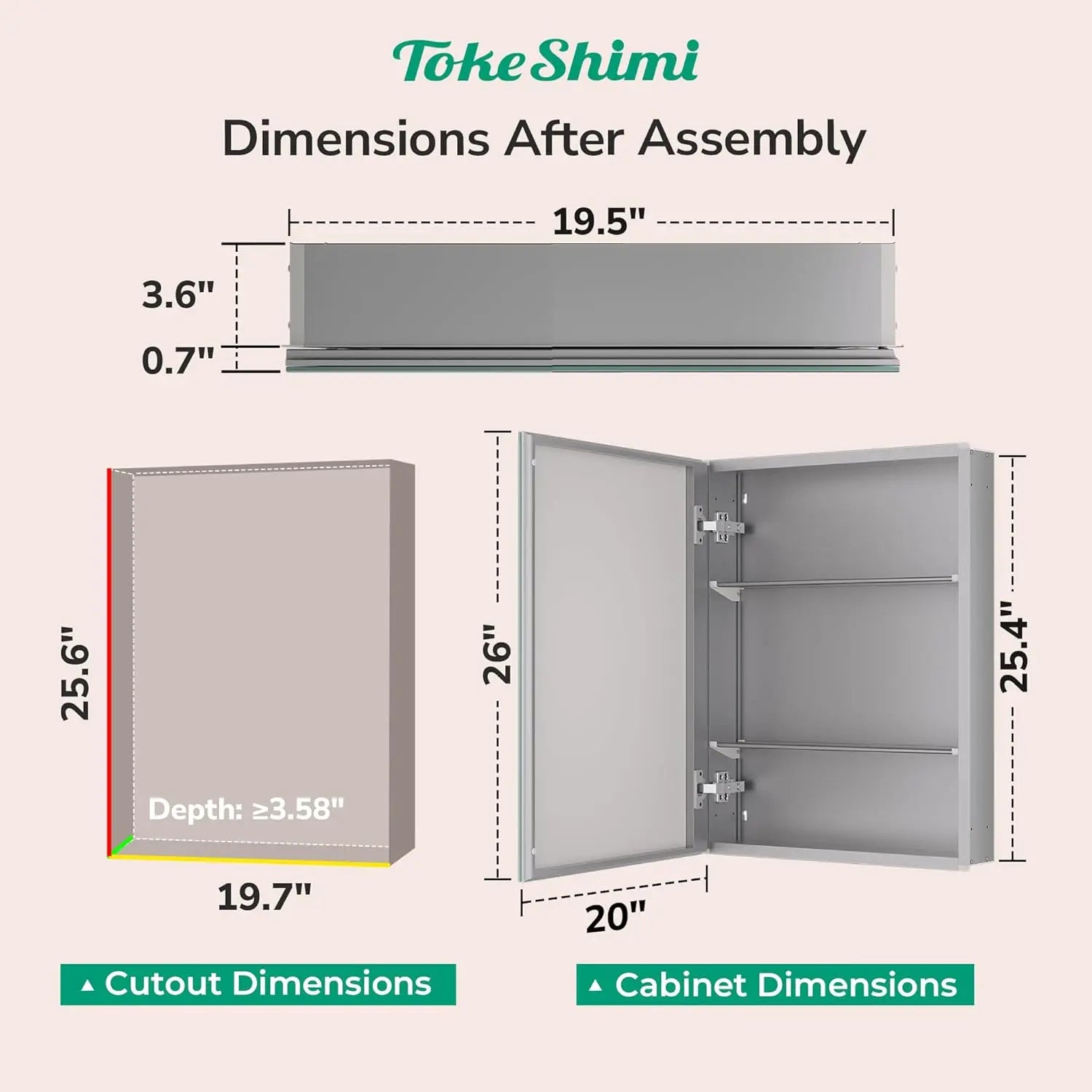 Medicine Cabinet Mirror with Storage – Tempered Glass, Aluminum Frame, Surface Mount or Recessed, Adjustable Shelves – Silver Bathroom Vanity Cabinet for Modern Farmhouse Decor