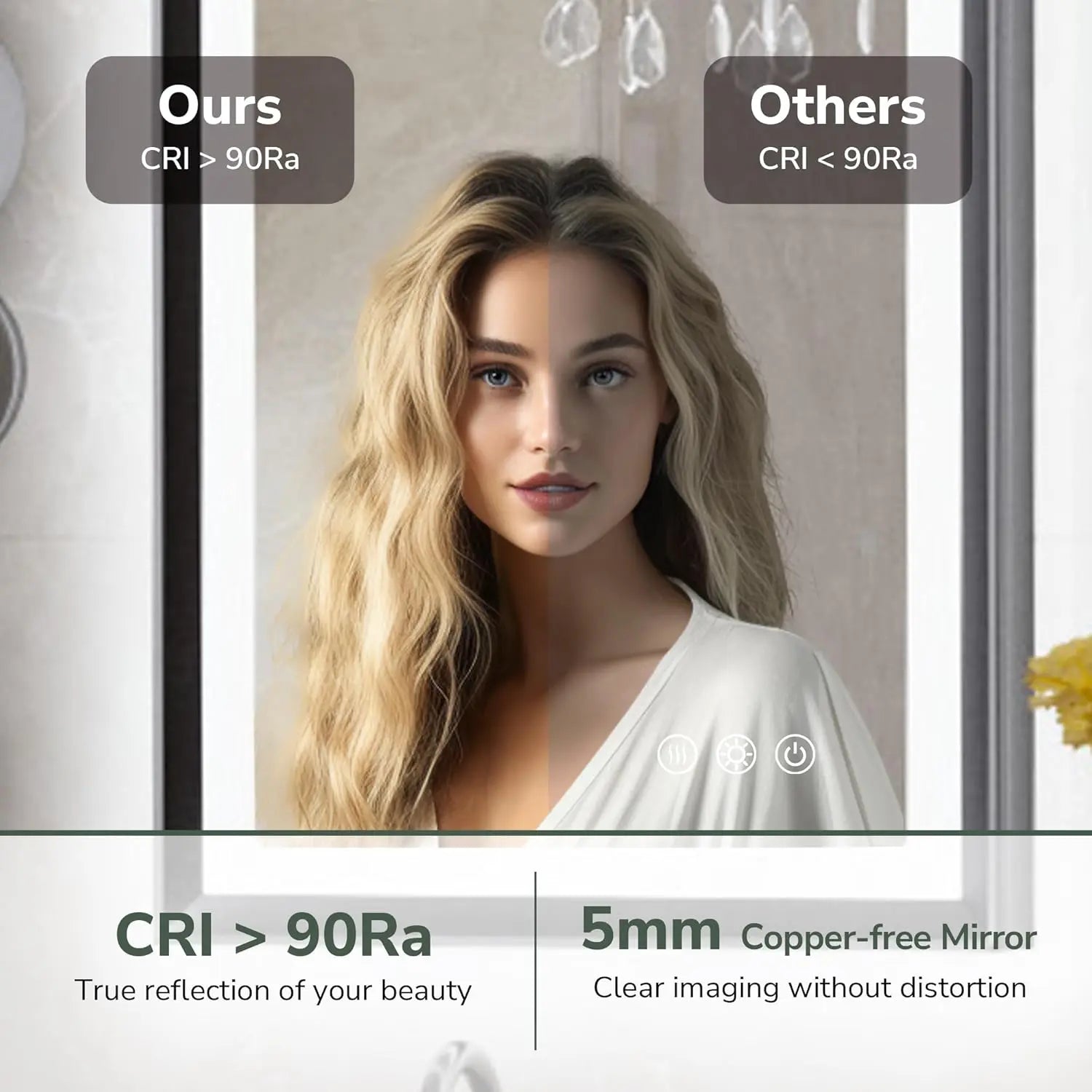 LED Bathroom Vanity Mirror with Frame – Backlit and Front Lighted, Aluminum Rectangle with Beveled Edge, Tricolor Stepless Dimmable, Anti-Fog, Memory Function, Modern Wall Decor