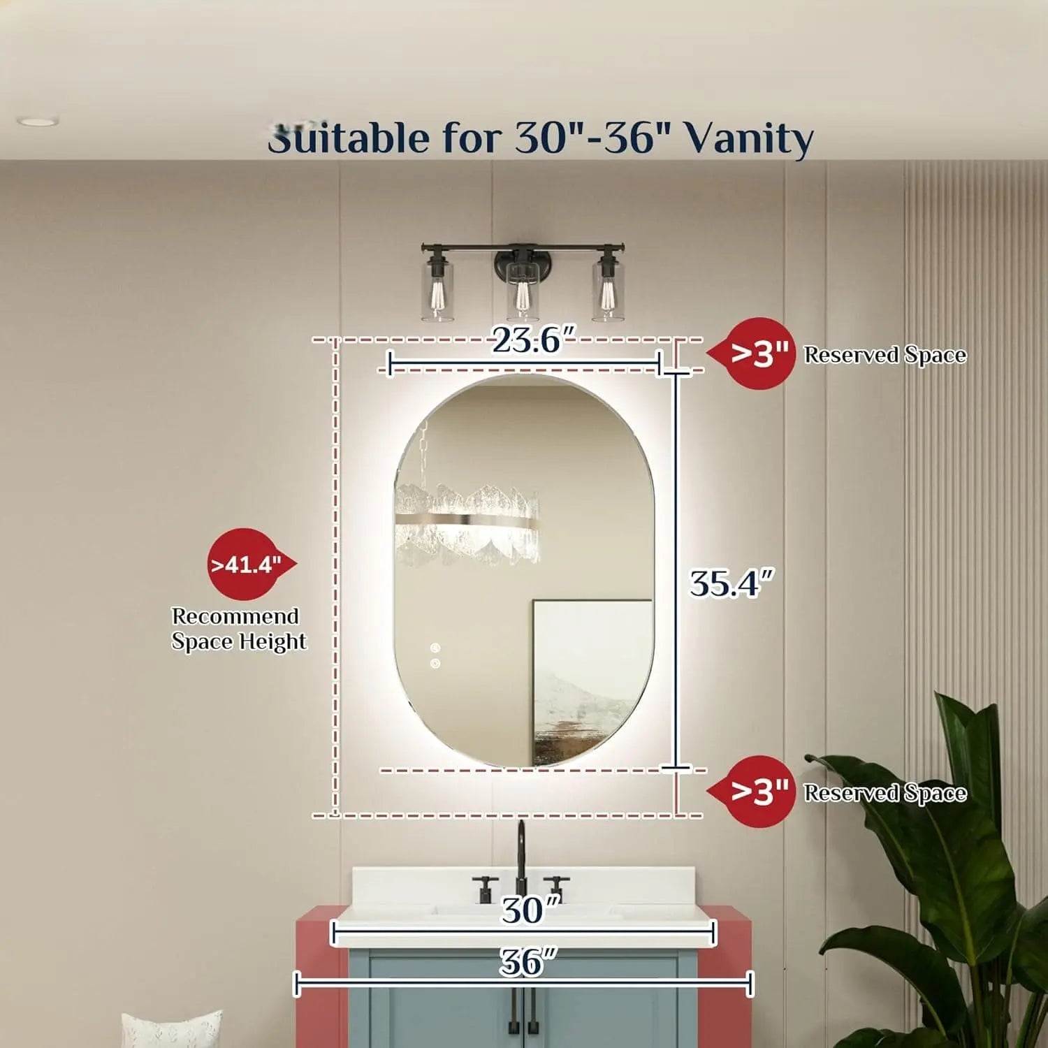 Oval LED Bathroom Vanity Stylish Mirror – Lighted Vanity Mirror with Anti-Fog and Dimmable Lighting, Wall Mounted Long Makeup Mirror, Can Be Installed Horizontally or Vertically for Modern Decor