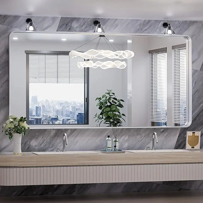 Bathroom Vanity Mirror with Brushed Gold Aluminum Frame – HD Tempered Glass Wall Mirror for Over Sink, Modern Design, Horizontal or Vertical Mount for Bathroom, Entryway, or Bedroom