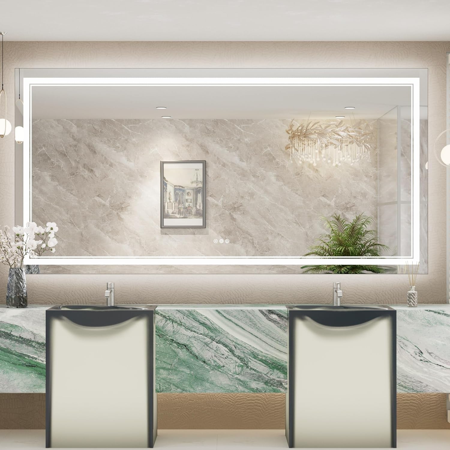 LED Bathroom Vanity Mirror with Lights Frontlit and Backlit Vanity Mirror Anti-Fog Wall Mounted Lighted Bathroom Mirror Dimmable Makeup Mirror with Memory Function(Horizontal&amp;Vertical)