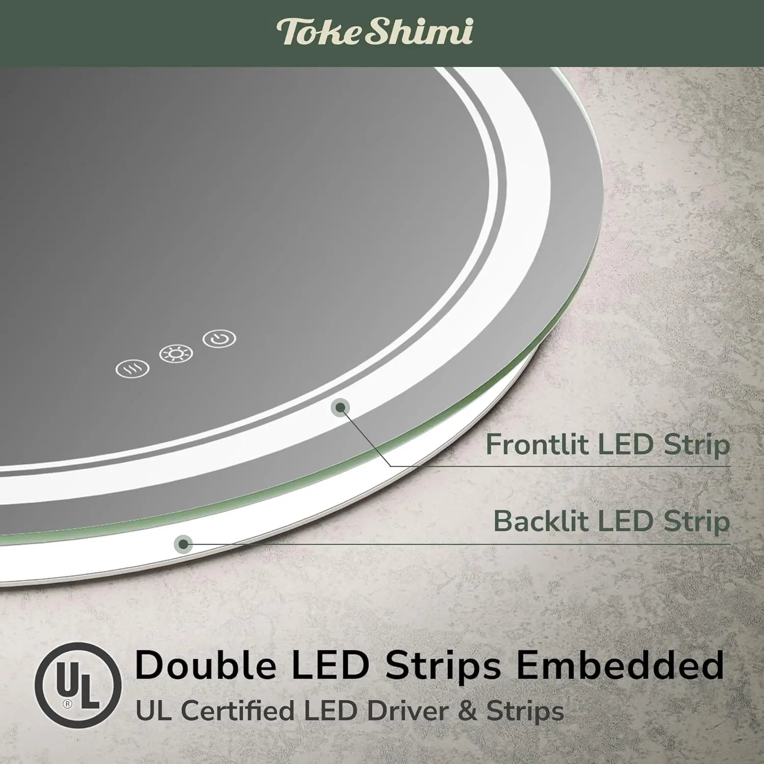 LED Round Bathroom Vanity Mirror – Front and Backlit Vanity Mirror with Double Light Strip, 3 Color Modes, CRI 90+, Anti-Fog, Memory Function, Wall Mounted Makeup Mirror for Bathroom Decor