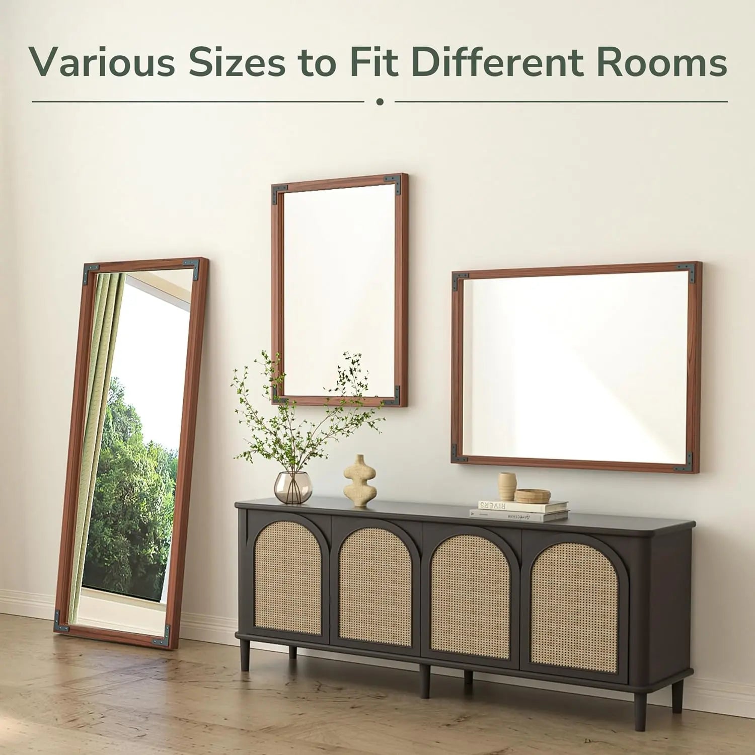 Wood Frame Bathroom Vanity Mirror for Wall – Rustic Farmhouse Style Vanity Mirror, Solid Wooden Frame for Over Sink Use, Mount Horizontally or Vertically – Modern Home Bathroom Decor