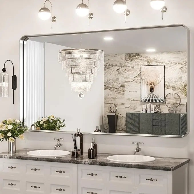Bathroom Vanity Mirror – HD Tempered Glass Wall Mirror with Aluminum Frame, Horizontal or Vertical Mount, Modern Over Sink Mirror for Bathroom, Entryway, or Bedroom