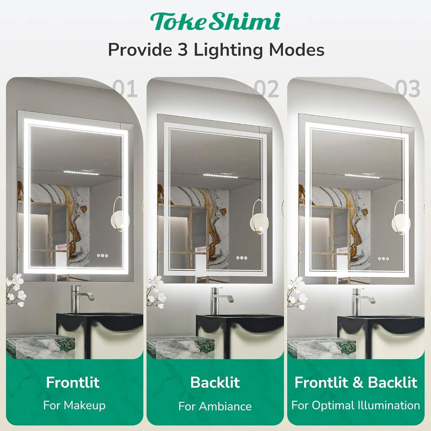 LED Bathroom Vanity Mirror with Lights Frontlit and Backlit Vanity Mirror Anti-Fog Wall Mounted Lighted Bathroom Mirror Dimmable Makeup Mirror with Memory Function(Horizontal&amp;Vertical)