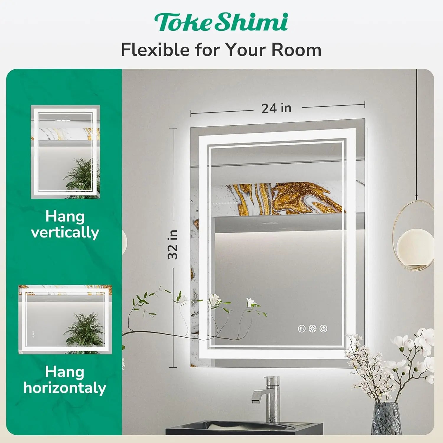 LED Bathroom Vanity Mirror with Lights Frontlit and Backlit Vanity Mirror Anti-Fog Wall Mounted Lighted Bathroom Mirror Dimmable Makeup Mirror with Memory Function(Horizontal&amp;Vertical)
