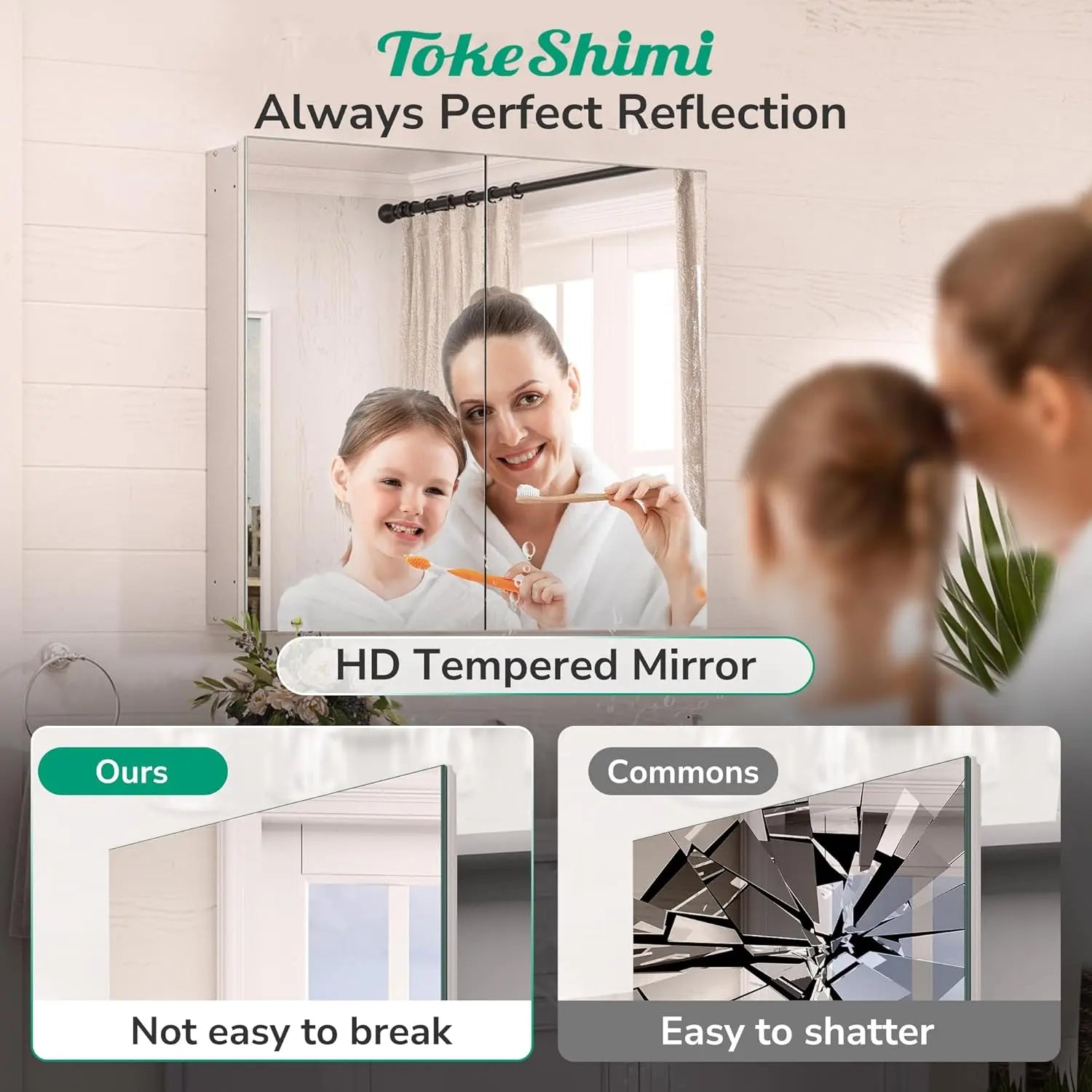 Medicine Cabinet Mirror with Storage – Tempered Glass, Aluminum Frame, Surface Mount or Recessed, Adjustable Shelves – Silver Bathroom Vanity Cabinet for Modern Farmhouse Decor